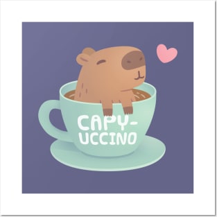 Cute Capybara In Cup Capyuccino Pun Humor Posters and Art